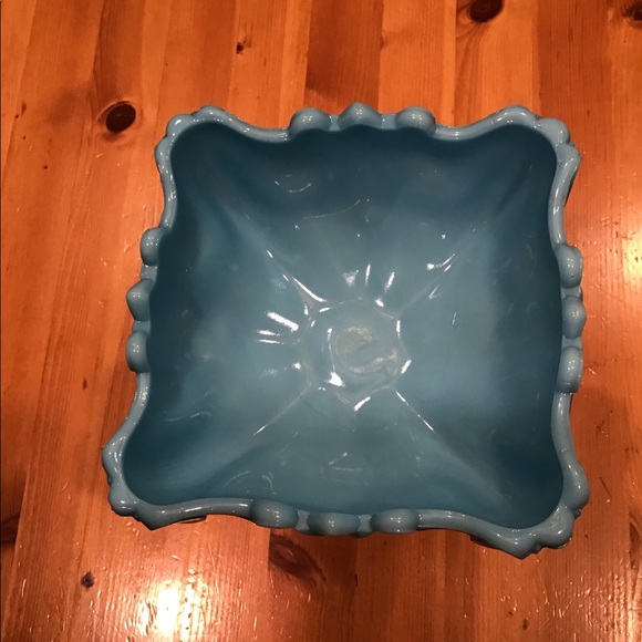 ANTIQUE FRENCH PORTIEUX VALLERYSTHAL BLUE OPALINE GLASS FOOTED COMPOTE GLOWY! - Picture 6 of 16